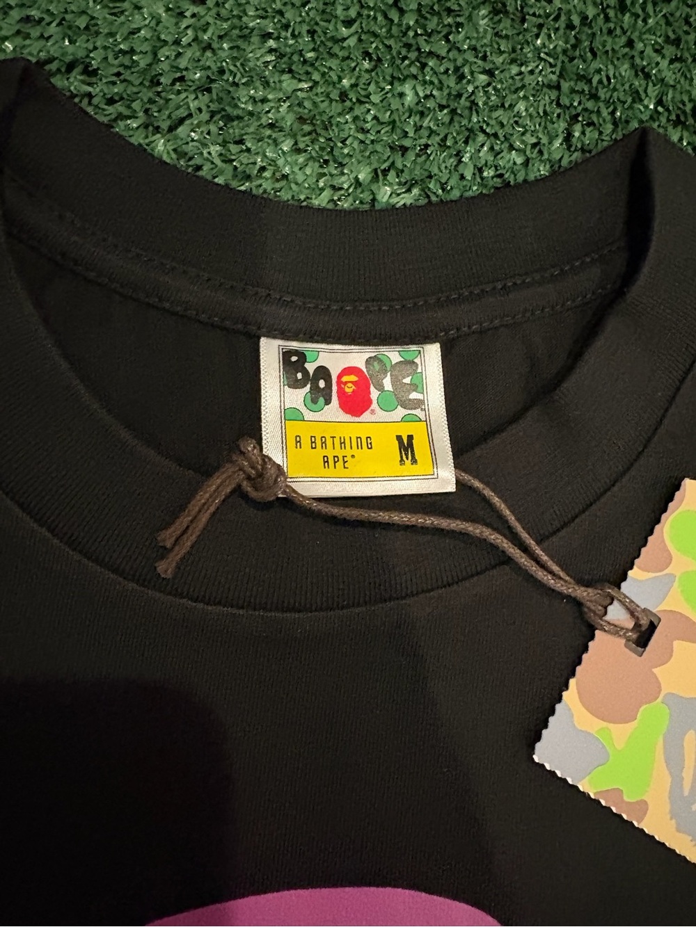 A Bathing Ape Black Short Sleeve Graphic Tee - Pink & Yellow Logo - Picture 4 of 6